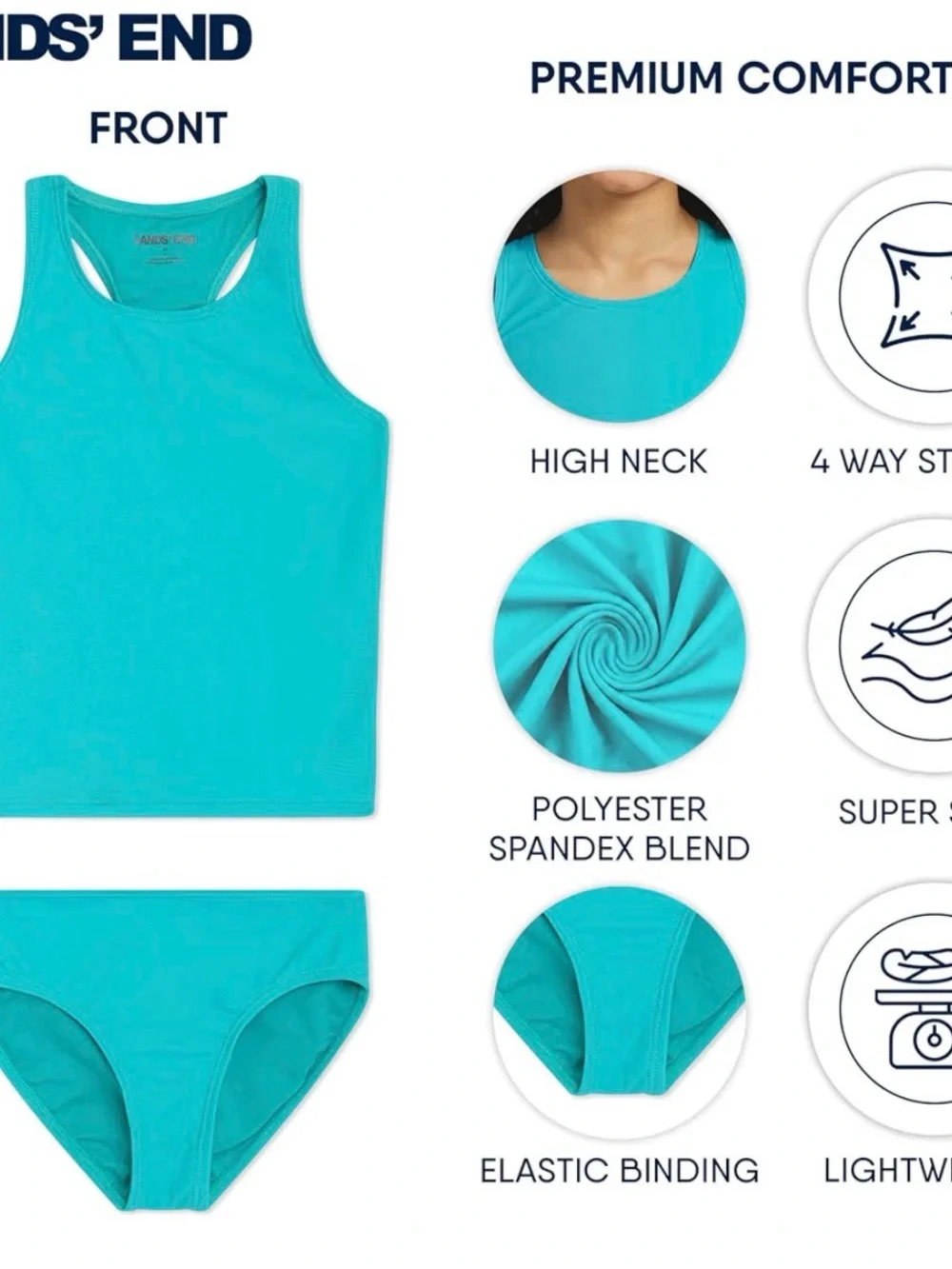 Kids Aqua Tankini Swim Set - Turquoise Lands End